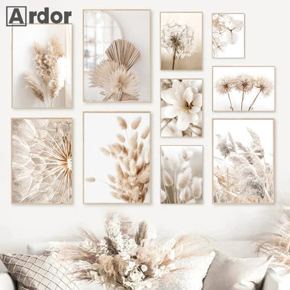 Nordic Beige Dandelion Painting Poster