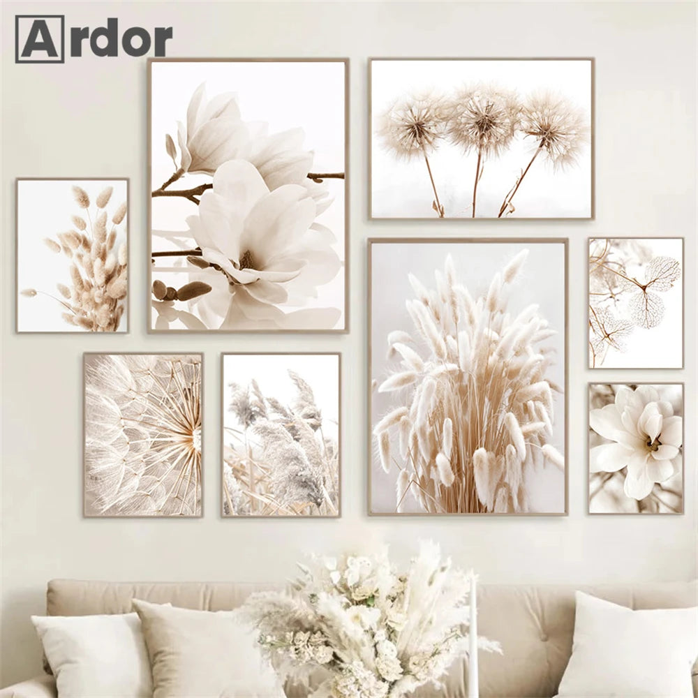 Nordic Beige Dandelion Painting Poster