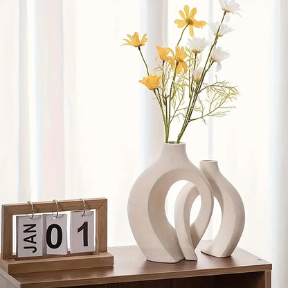 Hollow Nordic Modern Ceramic Vase Set of 2 for Modern Home Decor