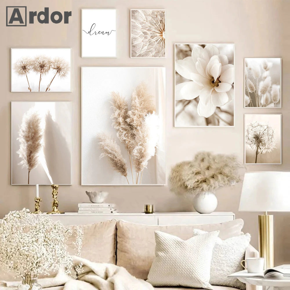 Nordic Beige Dandelion Painting Poster