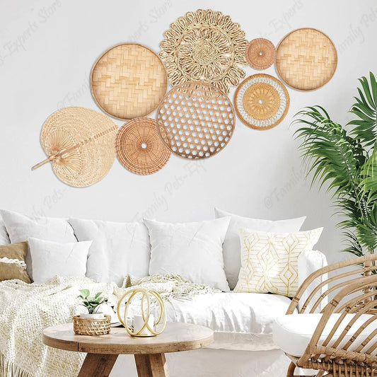 Natural Wall Basket Decor Boho Rattan Round Wall Decor