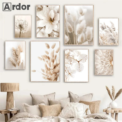 Nordic Beige Dandelion Painting Poster