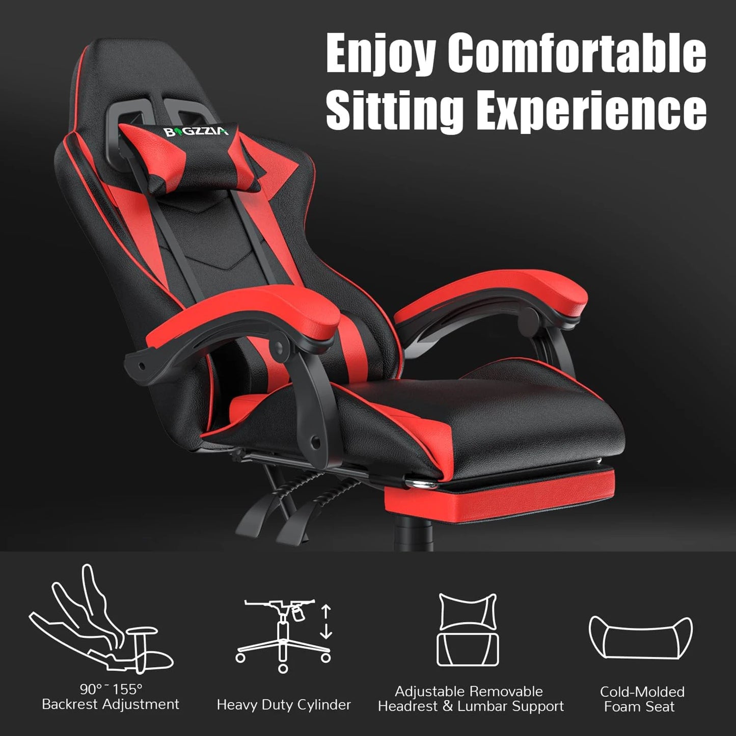 Bigzzia Gaming Chair with Footrest Gamer Chairs Ergonomic