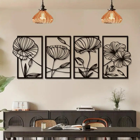 Black metal lotus flower wall art decoration